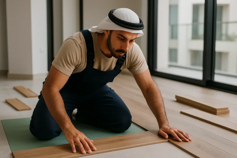 تركيب أرضيات باركيه مقاومة للماء في حمامات الشقق بدبي: أناقة وعملية